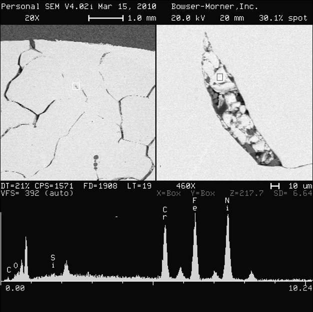 SEM and EDS analysis of HAZ solidification crack, HT-47980